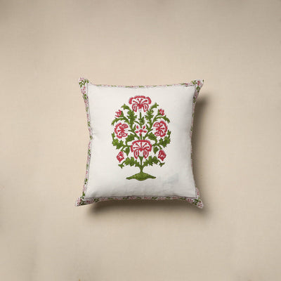 Cotton sanganeri cushion cover (16 x 16 in) 12 - handcrafted