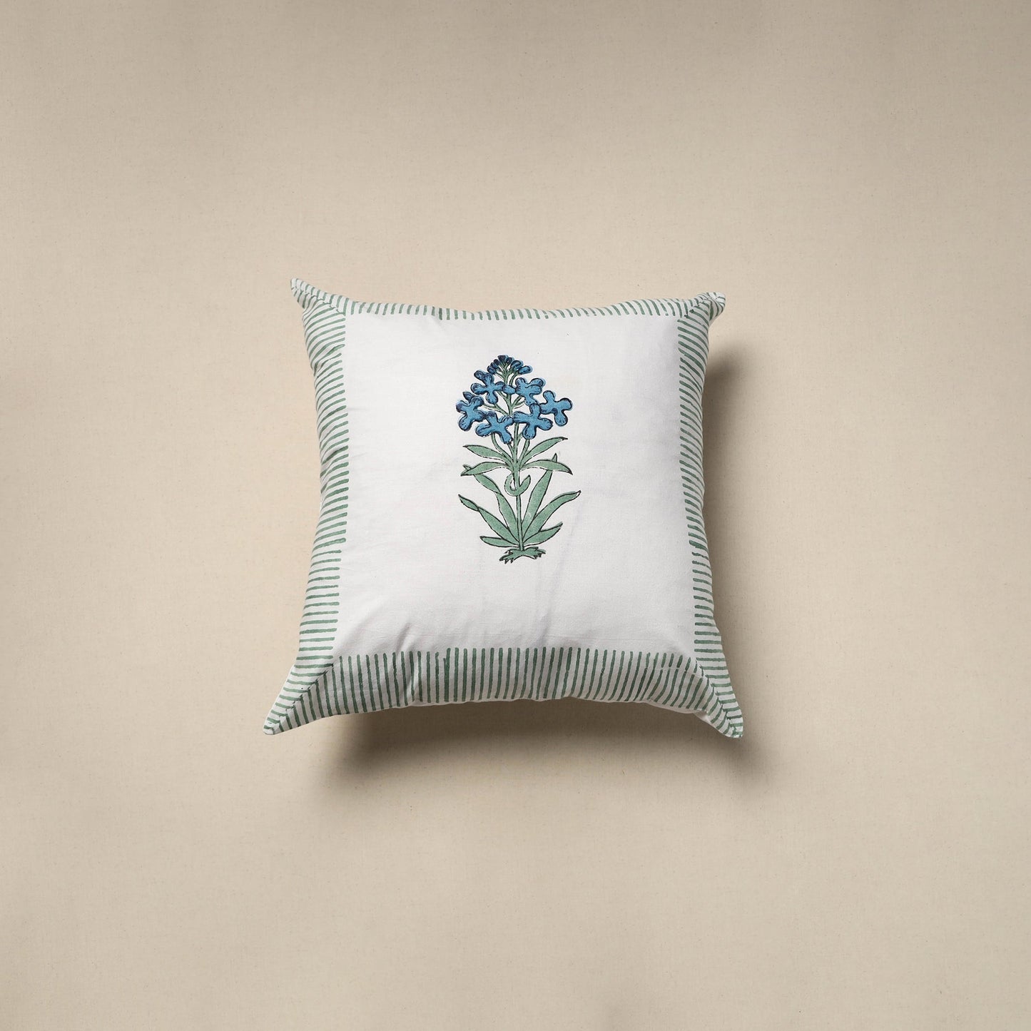 Cotton sanganeri cushion cover (16 x 16 in) 13 - handcrafted