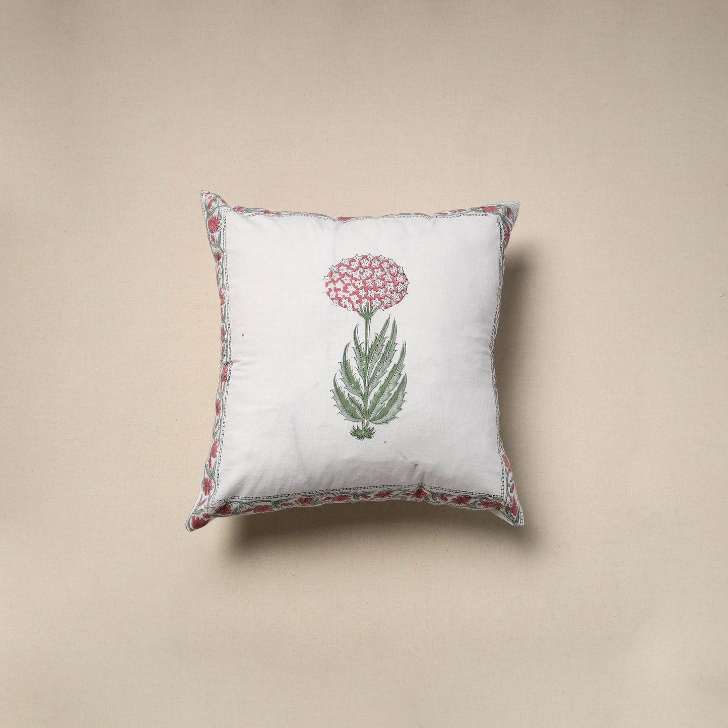 Cotton sanganeri cushion cover (16 x 16 in) 17 - handcrafted