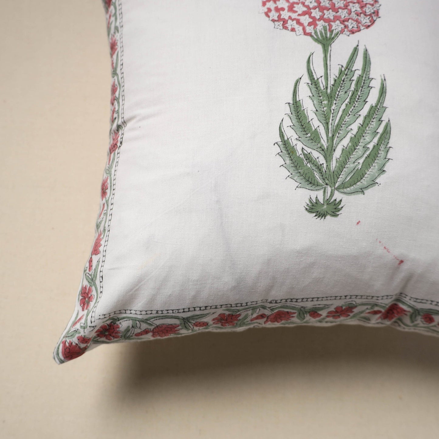 Cotton sanganeri cushion cover (16 x 16 in) 17 - handcrafted