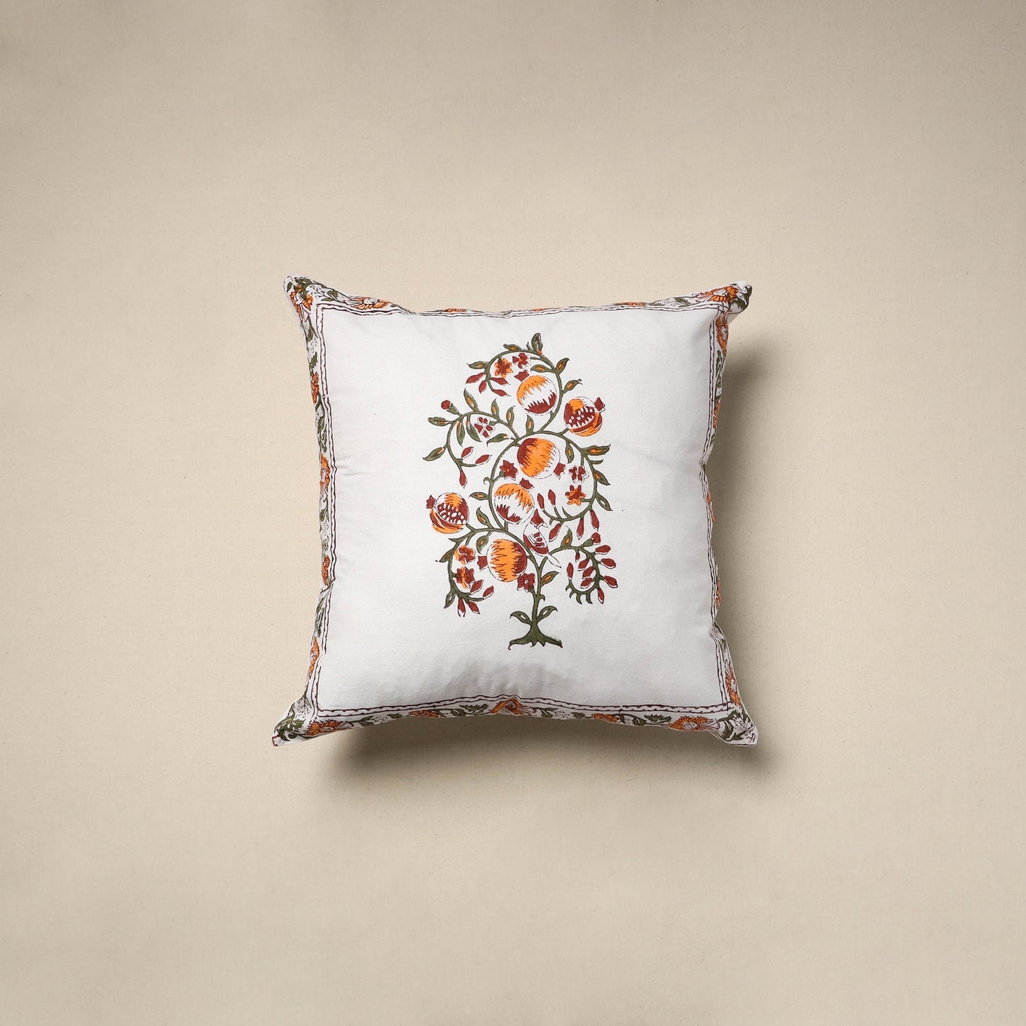 Cotton sanganeri cushion cover (16 x 16 in) 19 - handcrafted