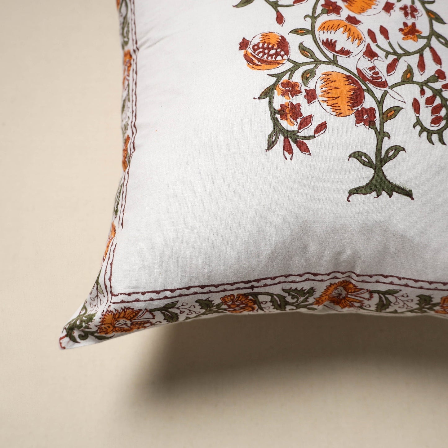 Cotton sanganeri cushion cover (16 x 16 in) 19 - handcrafted