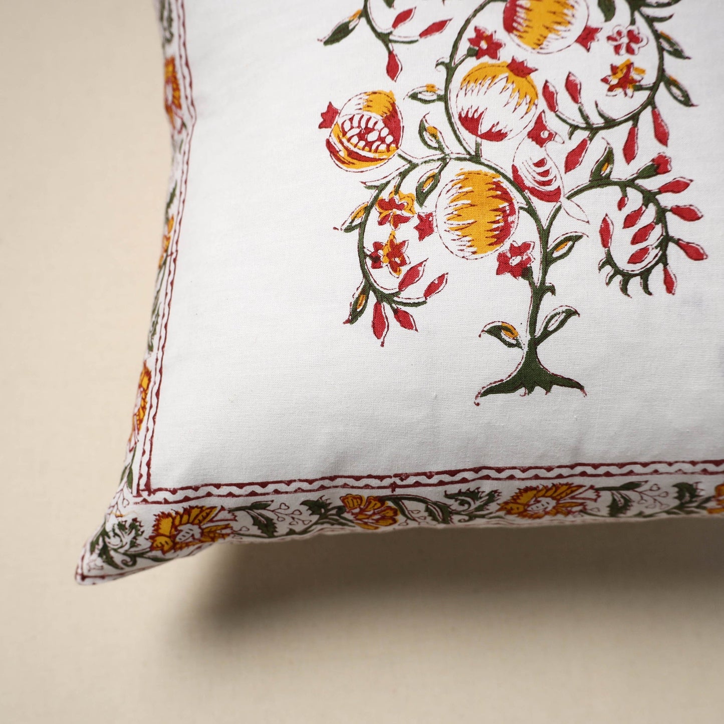 Cotton sanganeri cushion cover (16 x 16 in) 24 - handcrafted