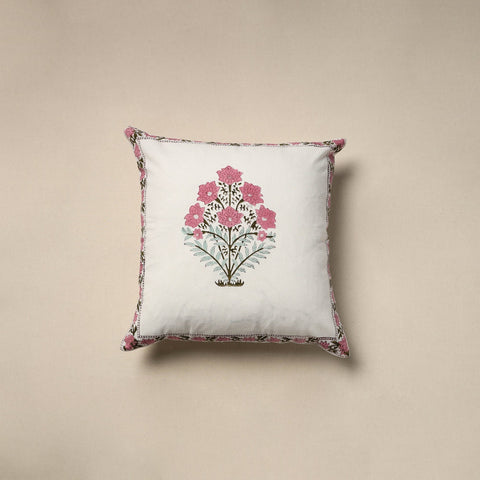 Cotton sanganeri cushion cover (16 x 16 in) 32 - handcrafted