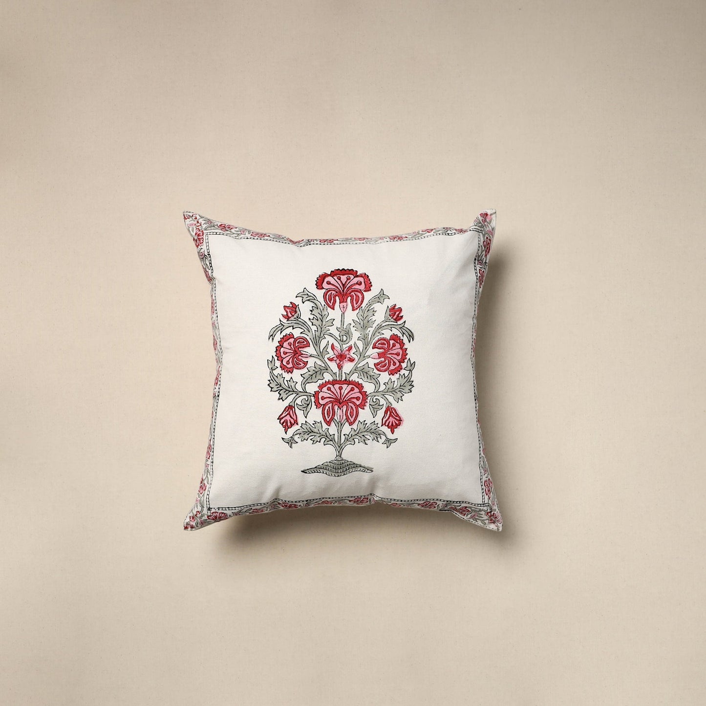 Cotton sanganeri cushion cover (16 x 16 in) 33 - handcrafted