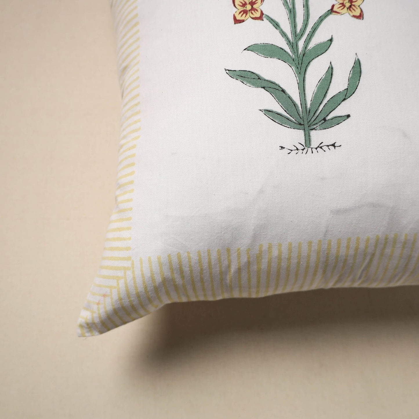 Cotton sanganeri cushion cover (16 x 16 in) 34 - handcrafted