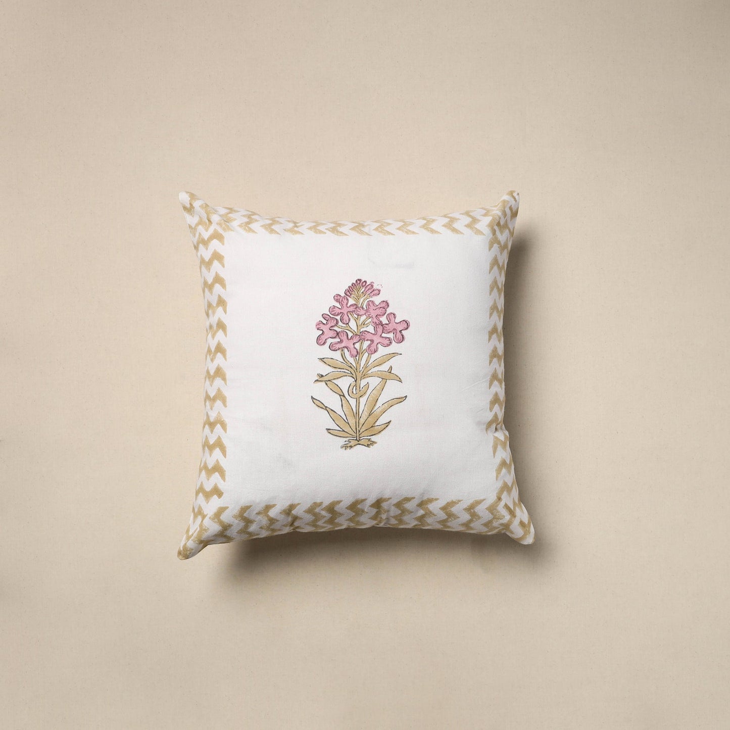 Cotton sanganeri cushion cover (16 x 16 in) 36 - handcrafted