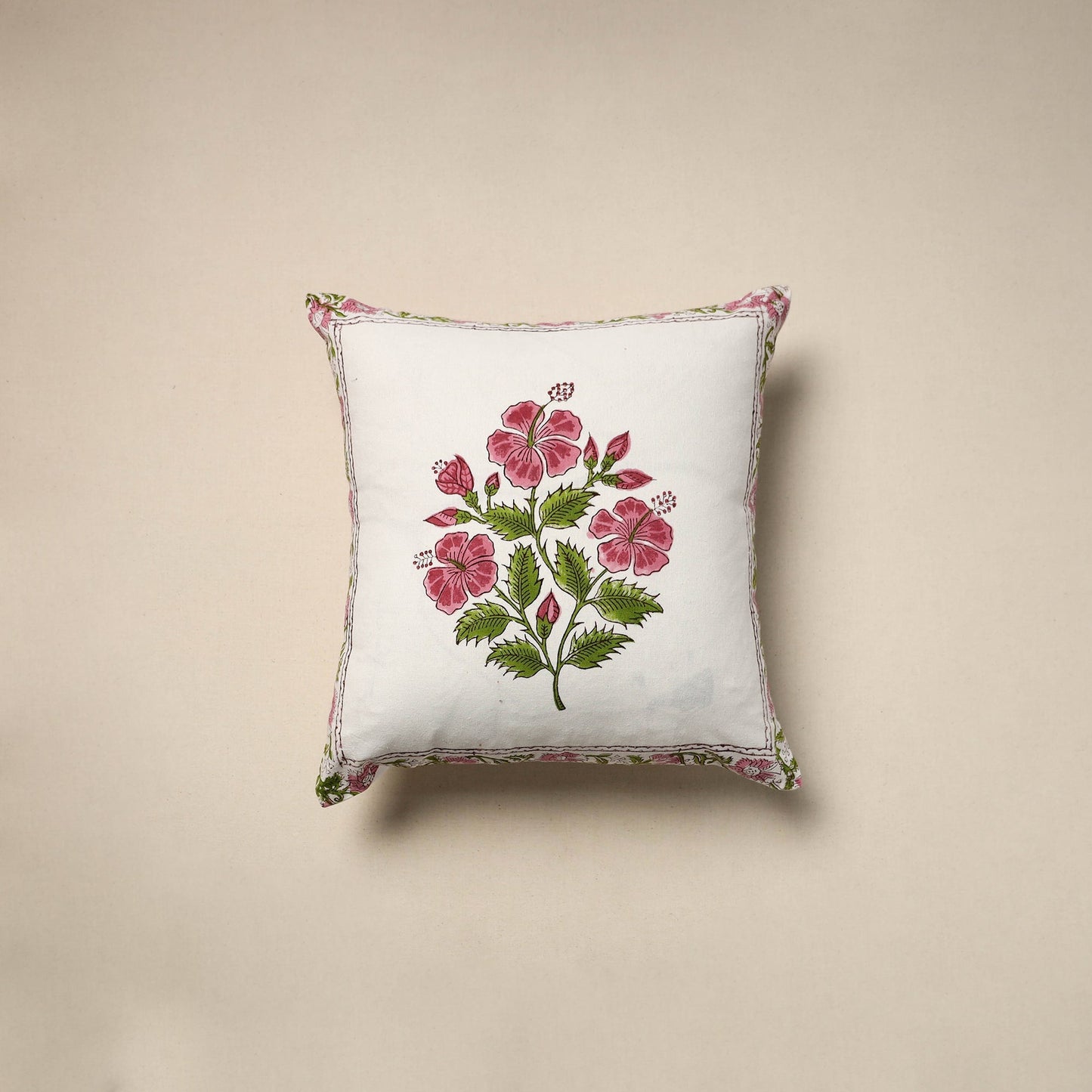 Cotton sanganeri cushion cover (16 x 16 in) 37 - handcrafted