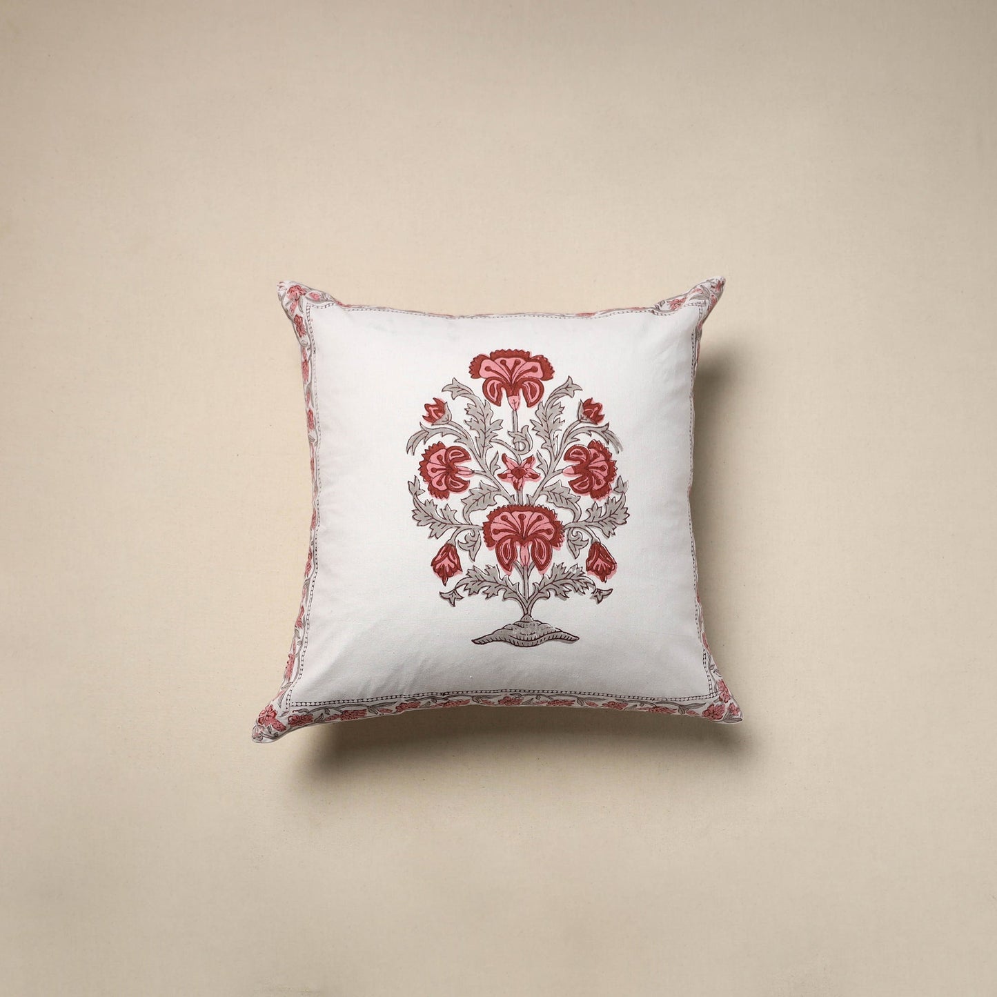 Cotton sanganeri cushion cover (16 x 16 in) 39 - handcrafted