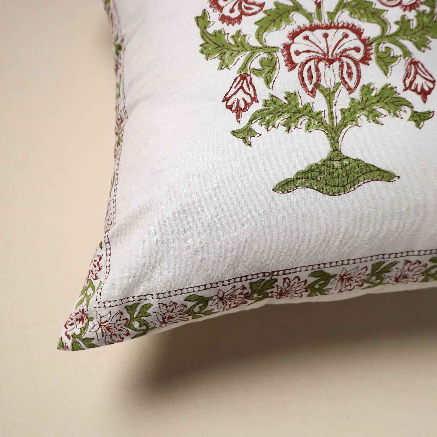 Cotton sanganeri cushion cover (16 x 16 in) 41 - handcrafted