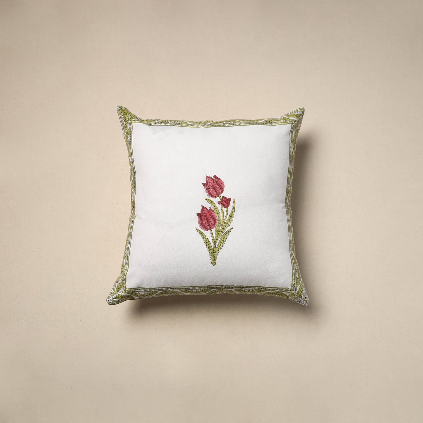 Cotton sanganeri cushion cover (16 x 16 in) 43 - handcrafted