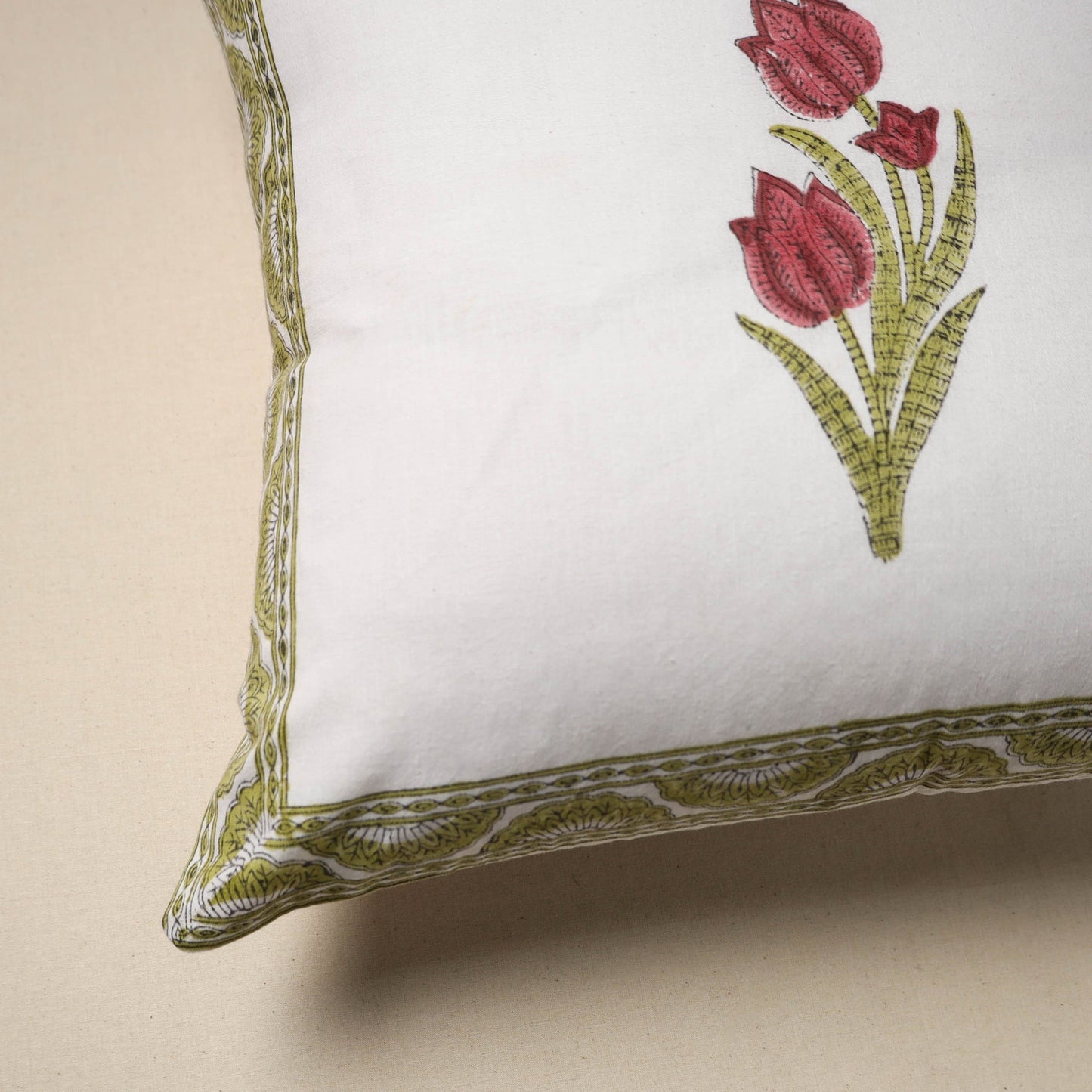 Cotton sanganeri cushion cover (16 x 16 in) 43 - handcrafted