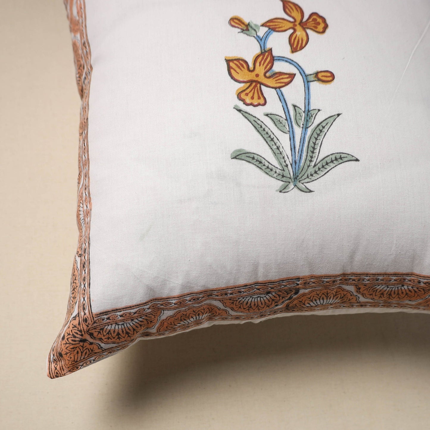 Cotton sanganeri cushion cover (16 x 16 in) 44 - handcrafted