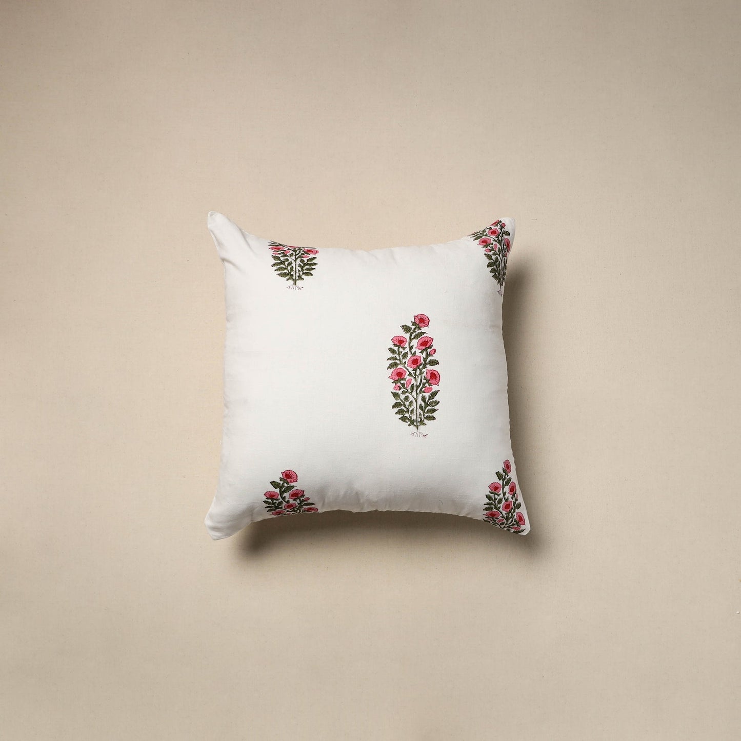 Cotton sanganeri cushion cover (16 x 16 in) 55 - handcrafted