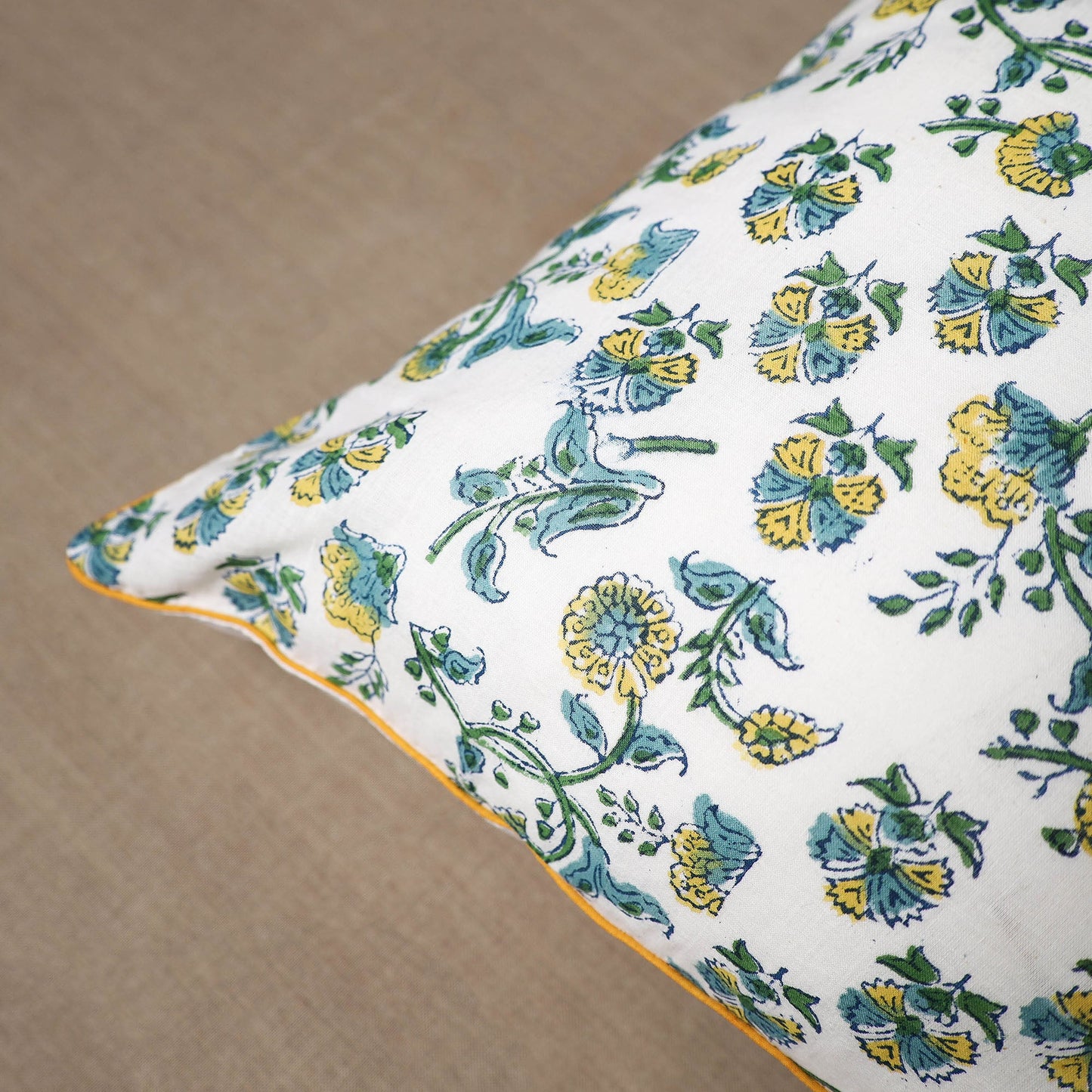 White - cotton sanganeri cushion cover (16 x 16 in)