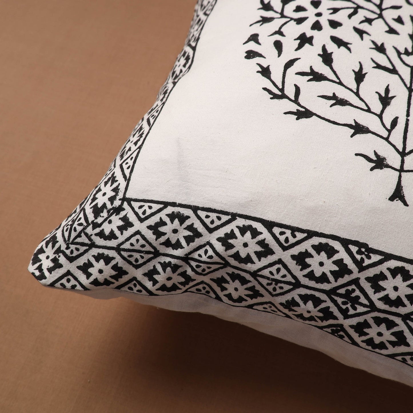 Buy White Block Print Cotton Sanganeri Cushion Cover