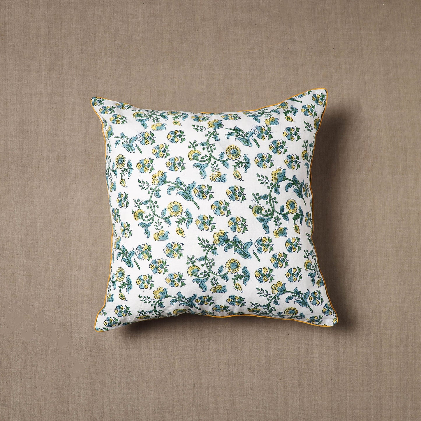 White - cotton sanganeri cushion cover (16 x 16 in)