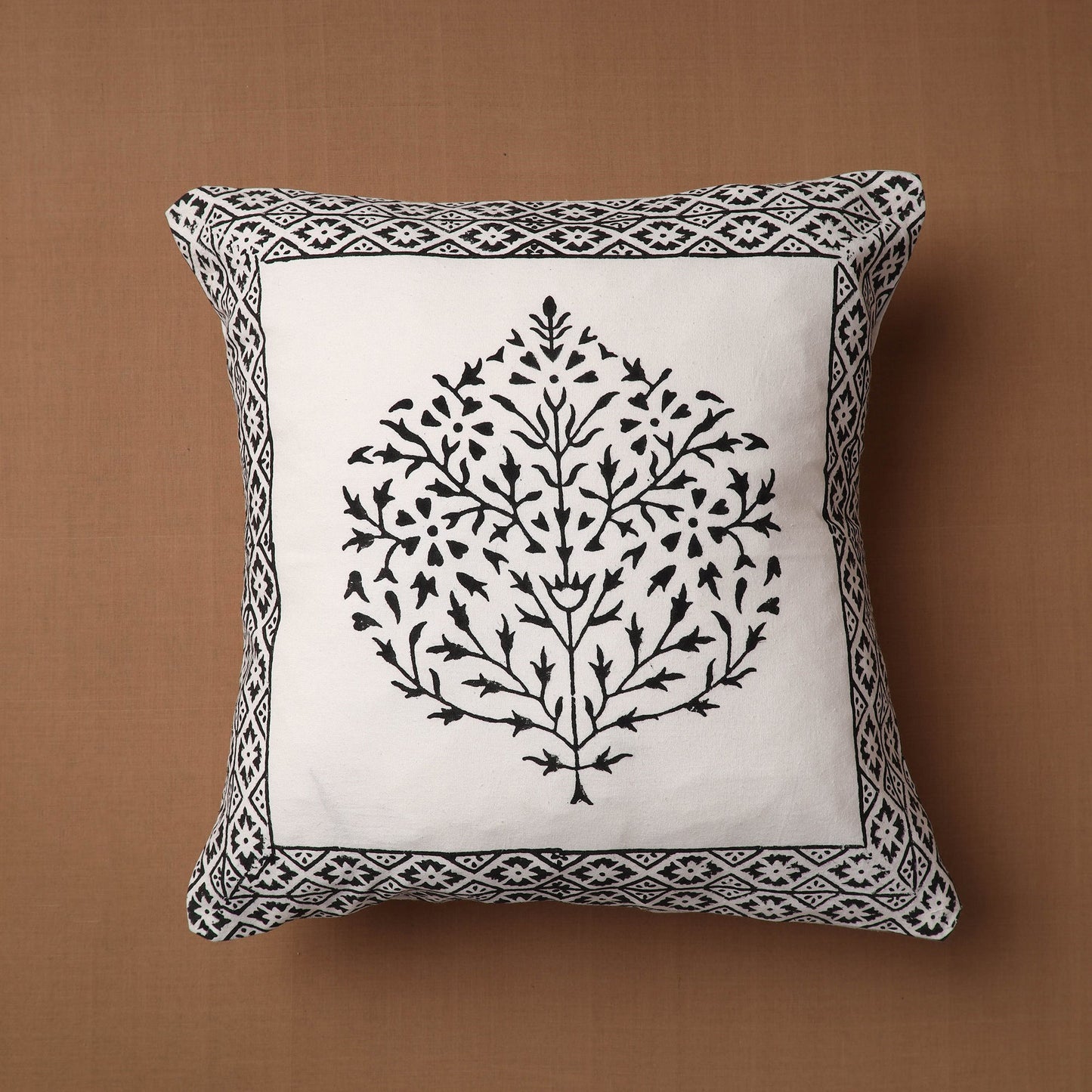 Buy White Block Print Cotton Sanganeri Cushion Cover