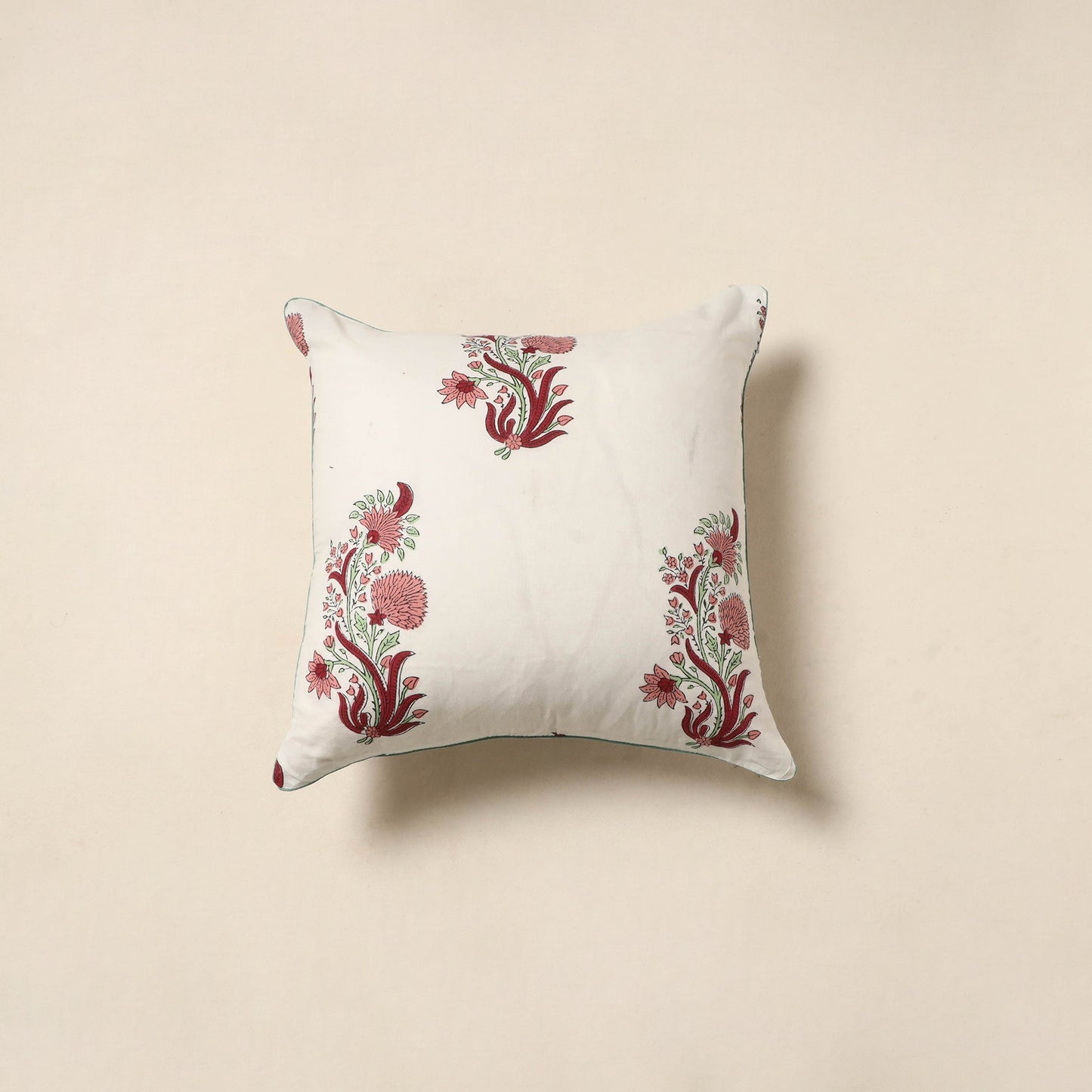 White - cotton sanganeri cushion cover 28 - handcrafted