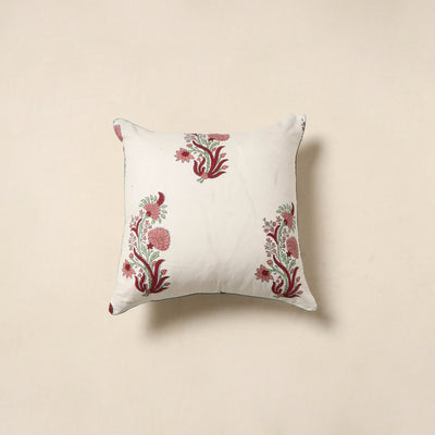 White - cotton sanganeri cushion cover 28 - handcrafted