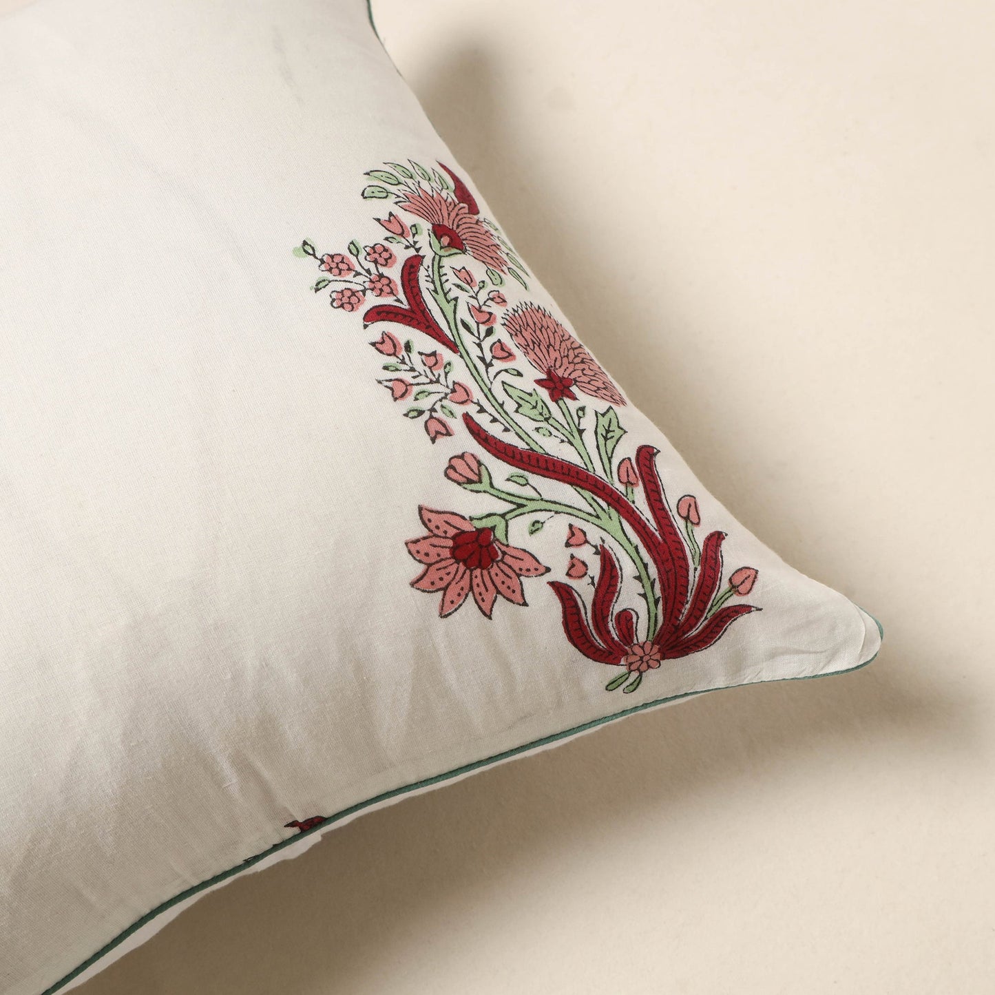 White - cotton sanganeri cushion cover 28 - handcrafted