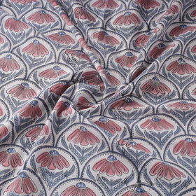White Block Print Cotton Sanganeri Fabric