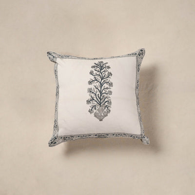 White - cotton sanganeri floral cushion cover (16 x 16 in)