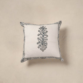 White - cotton sanganeri floral cushion cover (16 x 16 in)