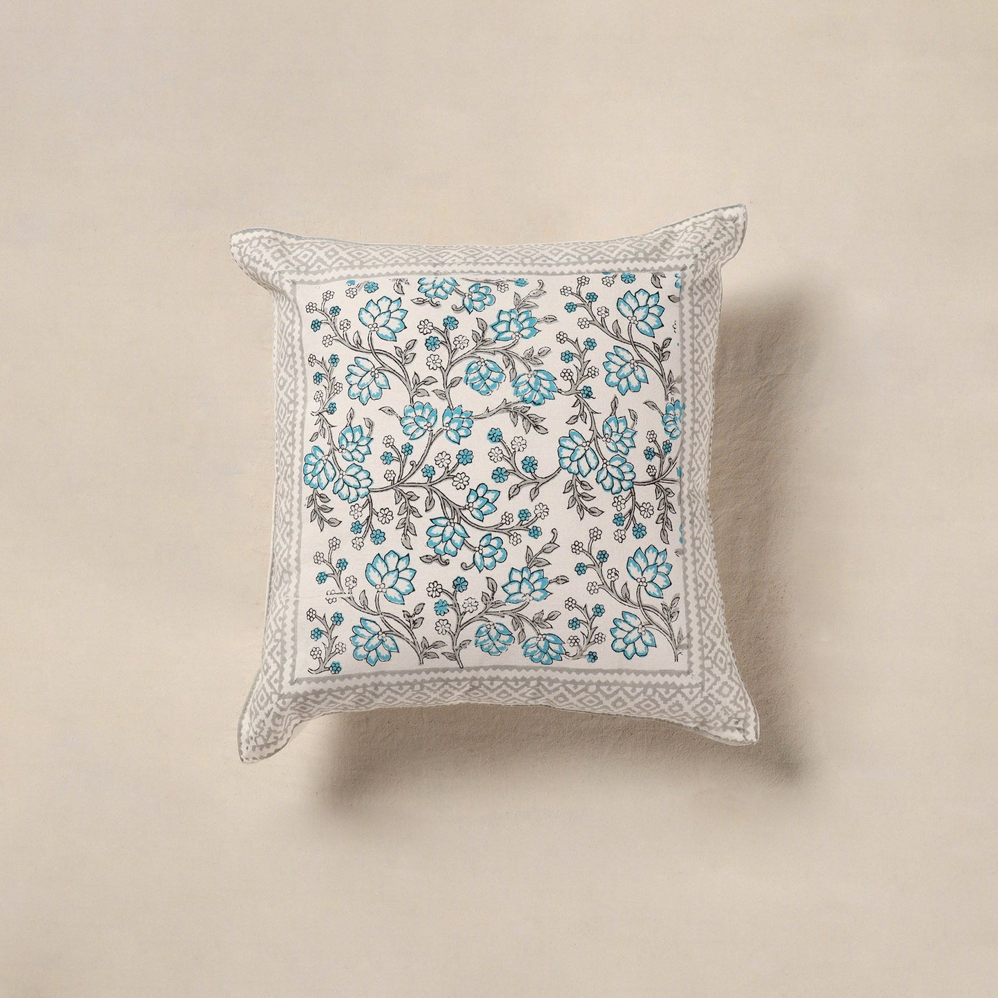 White - cotton sanganeri floral cushion cover (16 x 16 in)