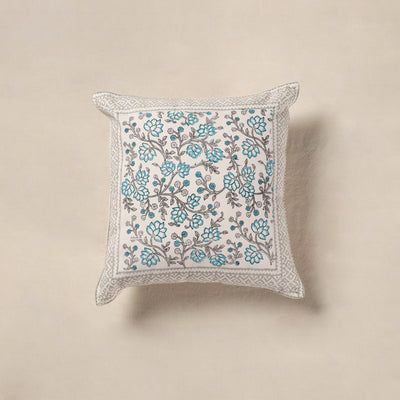 White - cotton sanganeri floral cushion cover (16 x 16 in)