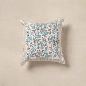 White - cotton sanganeri floral cushion cover (16 x 16 in)
