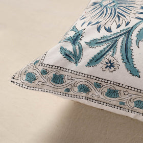 White - cotton sanganeri floral cushion cover (16 x 16 in)