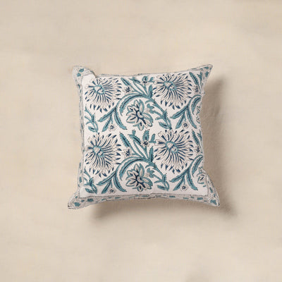 White - cotton sanganeri floral cushion cover (16 x 16 in)