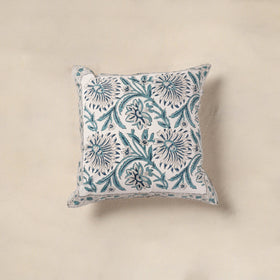 White - cotton sanganeri floral cushion cover (16 x 16 in)