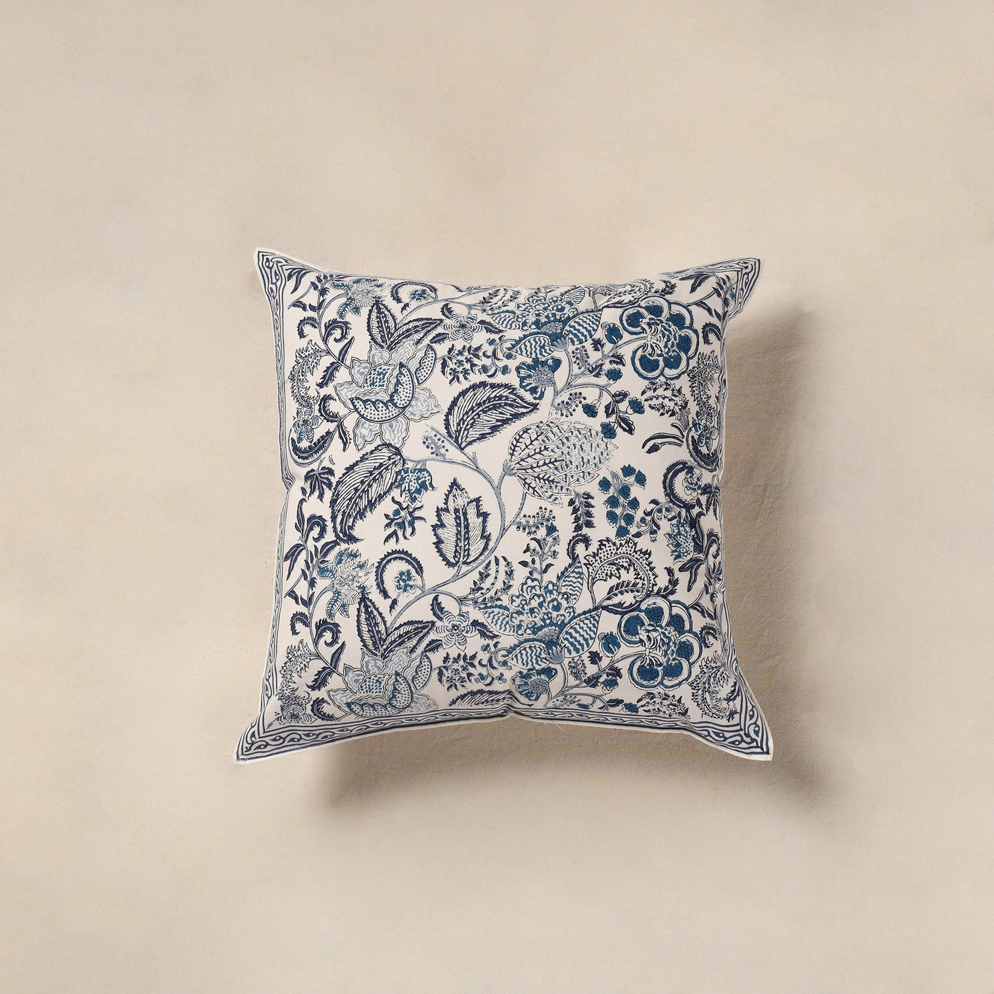 White - cotton sanganeri floral cushion cover (16 x 16 in)