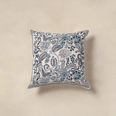 White - cotton sanganeri floral cushion cover (16 x 16 in)