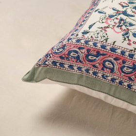 White - cotton sanganeri floral cushion cover (16 x 16 in)