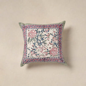 White - cotton sanganeri floral cushion cover (16 x 16 in)