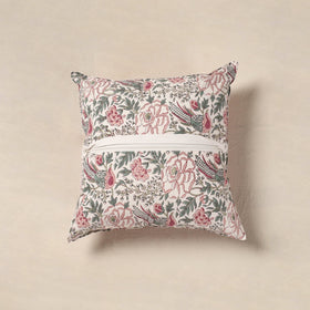 White - cotton sanganeri floral cushion cover (16 x 16 in)