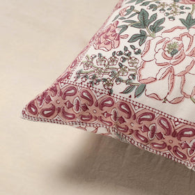 White - cotton sanganeri floral cushion cover (16 x 16 in)