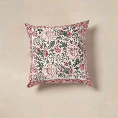 White - cotton sanganeri floral cushion cover (16 x 16 in)