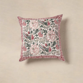 White - cotton sanganeri floral cushion cover (16 x 16 in)