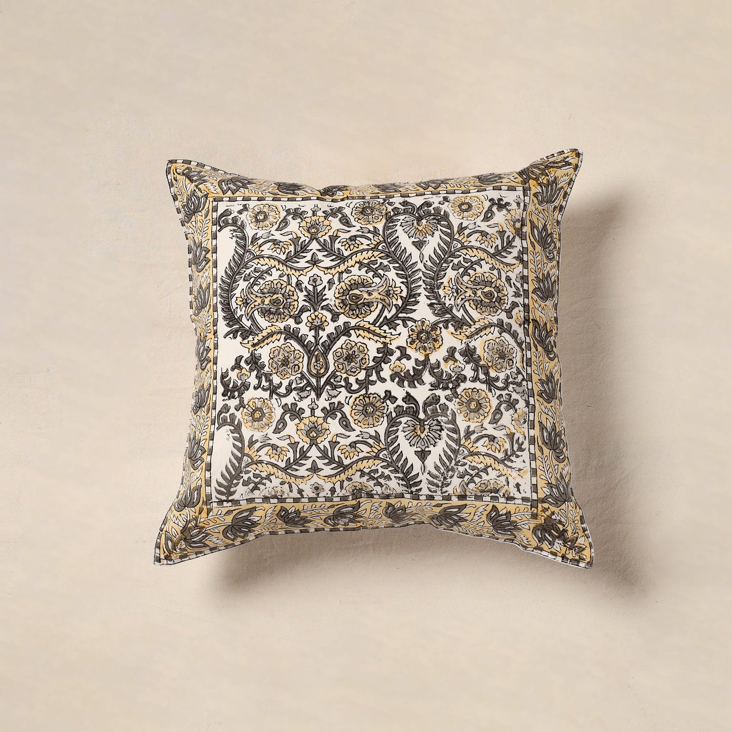 White - cotton sanganeri floral cushion cover (16 x 16 in)