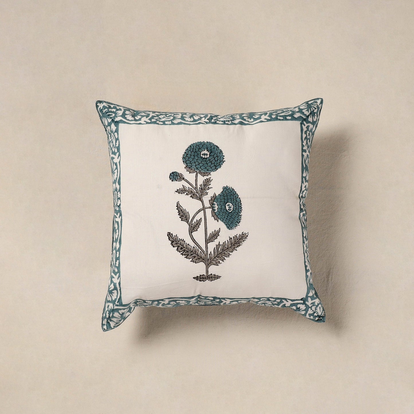 White - cotton sanganeri floral cushion cover (16 x 16 in)