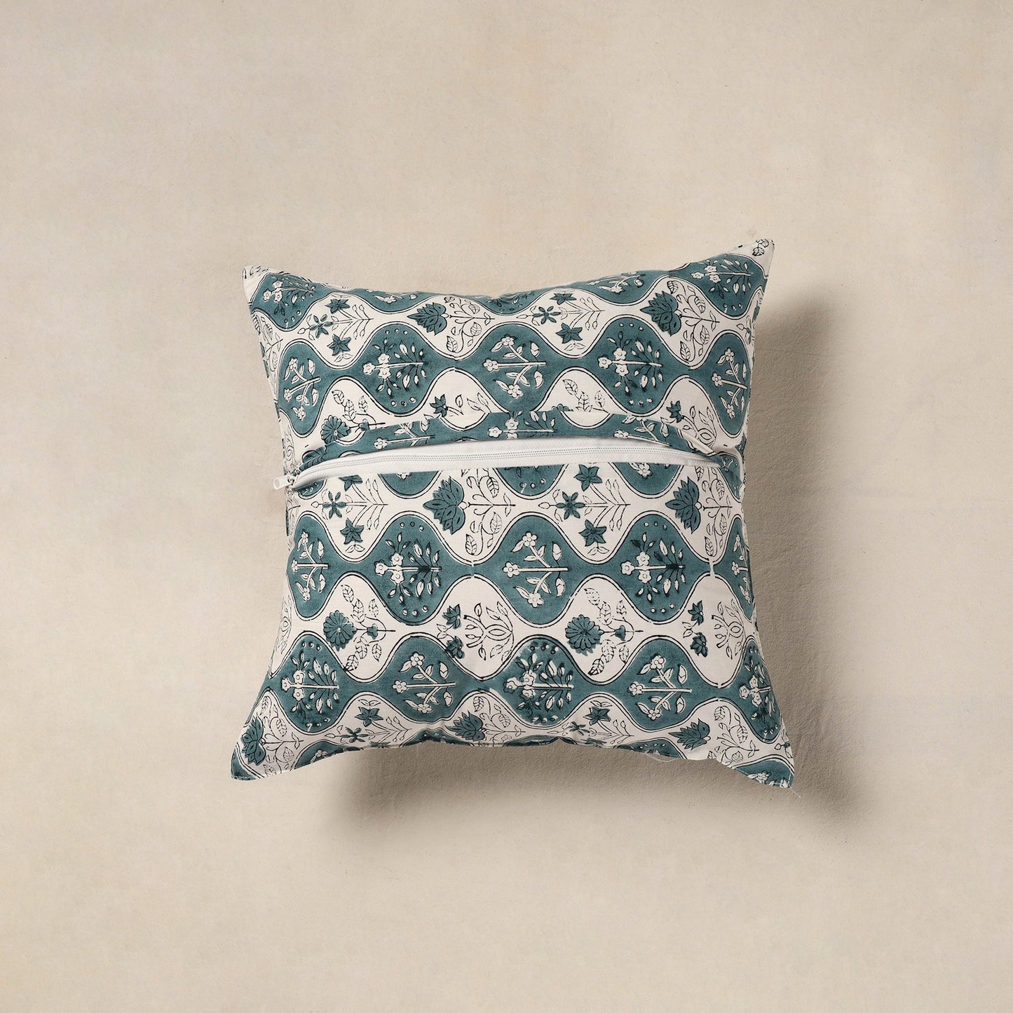 White - cotton sanganeri floral cushion cover (16 x 16 in)