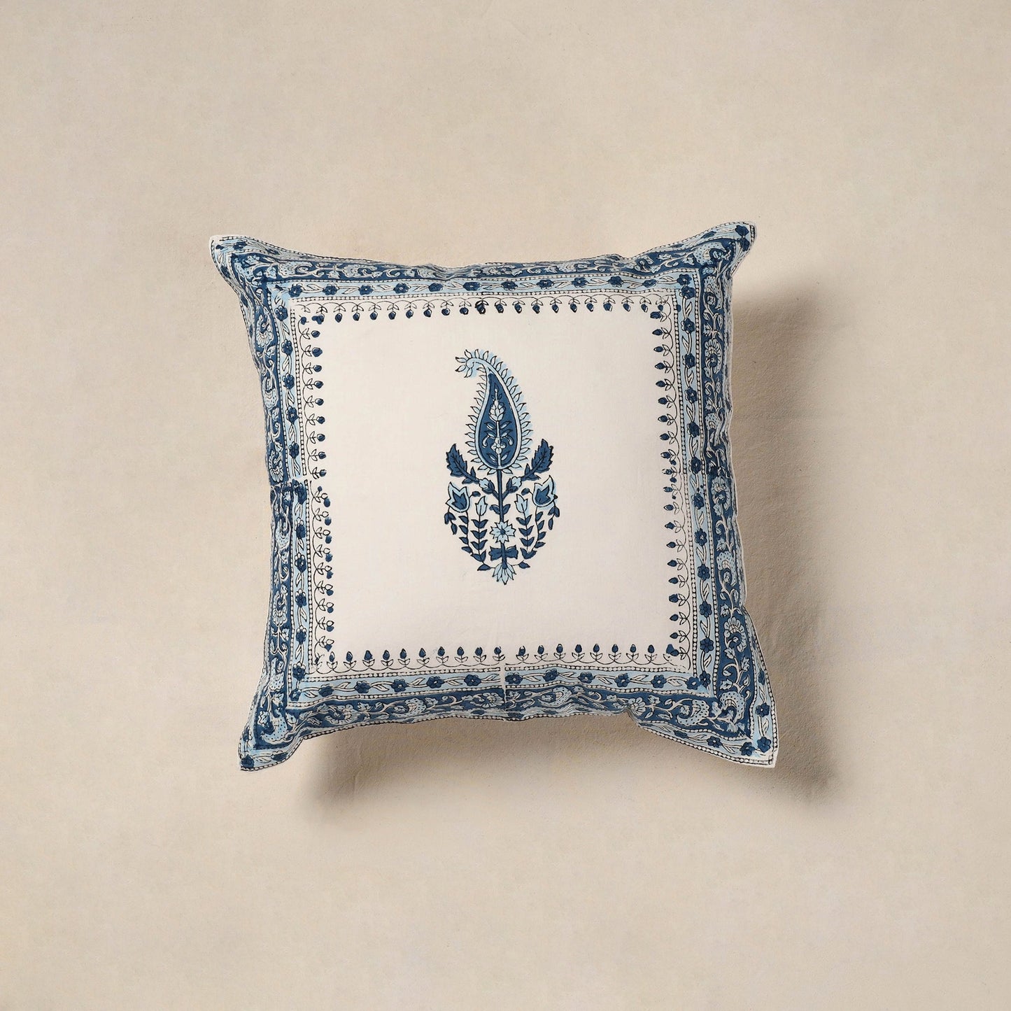 White - cotton sanganeri floral cushion cover (16 x 16 in)