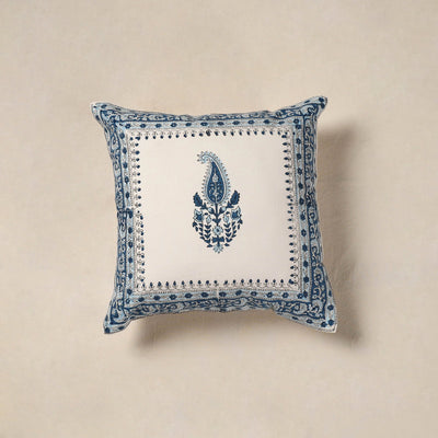 White - cotton sanganeri floral cushion cover (16 x 16 in)