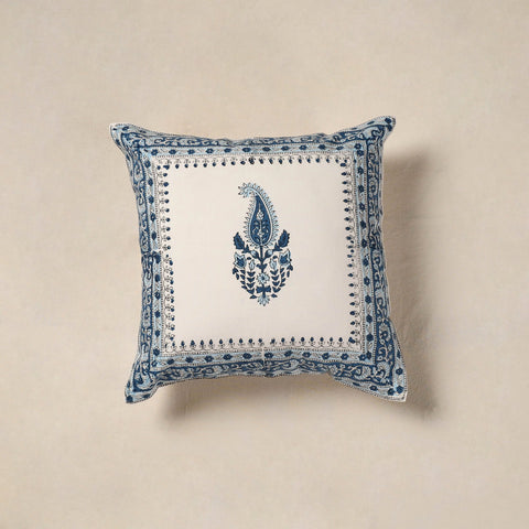 White - cotton sanganeri floral cushion cover (16 x 16 in)