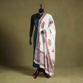 White Block Print Cotton Sanganeri Floral Dupatta