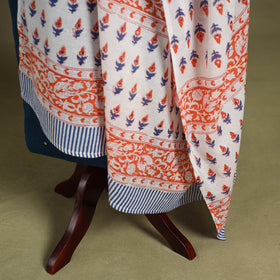 White - cotton sanganeri floral dupatta 09 - handcrafted